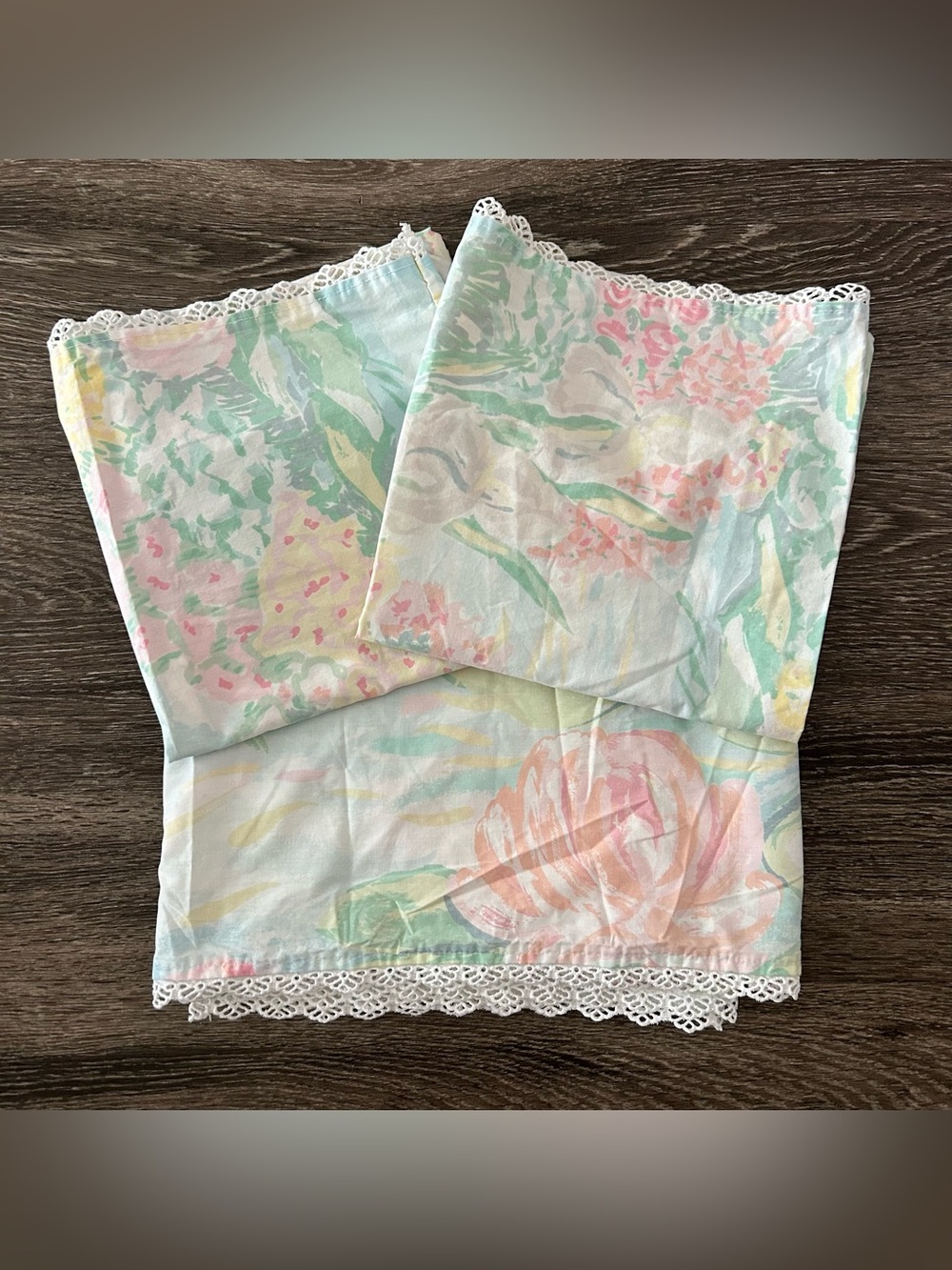 MARTEX Claude Monet Water Lilies King Flat Sheet 2 Pillowcases Lace Trim Pastel
